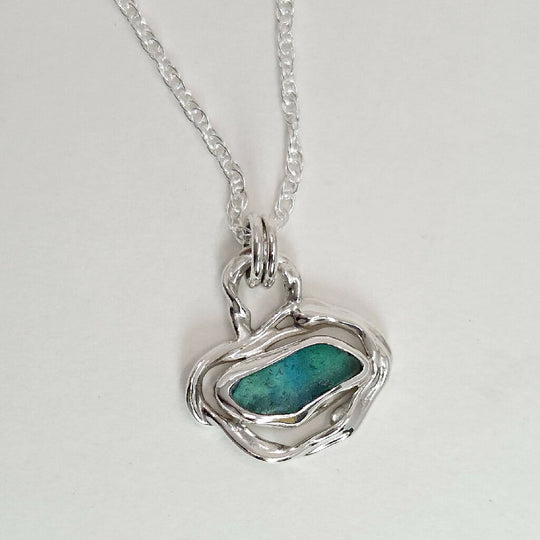 Light Teal Green Sea Glass & Silver Flow Necklace