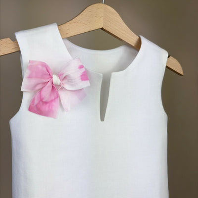 Organic Linen Girls Top with Pink Ribbon