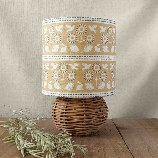Bunny & Bird Linen Drum Lampshade in Mustard