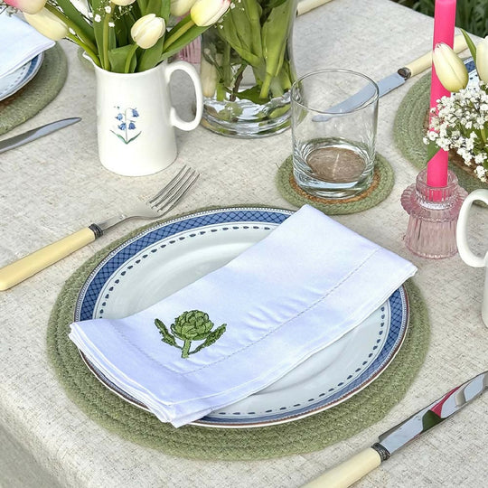 EMBROIDERED LINEN NAPKINS - GARDEN VEG