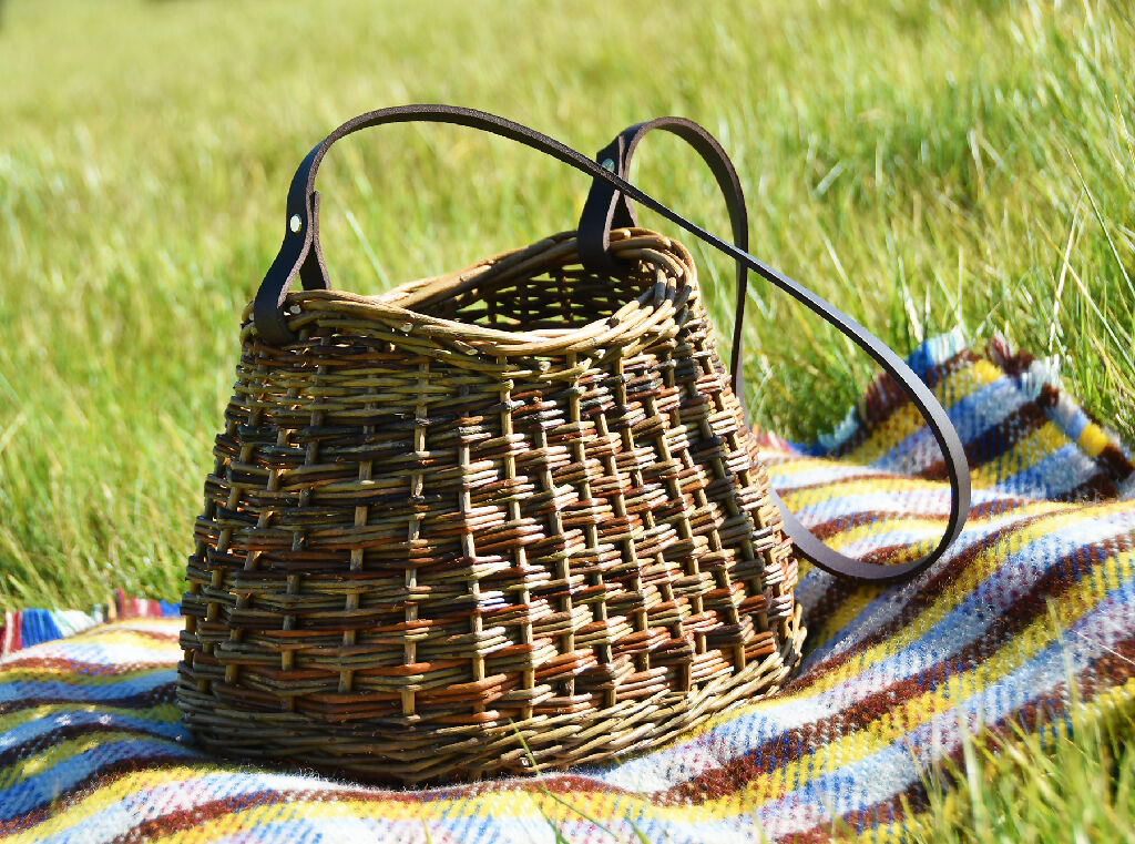 Oval Shoulder Basket with Long Leather Strap