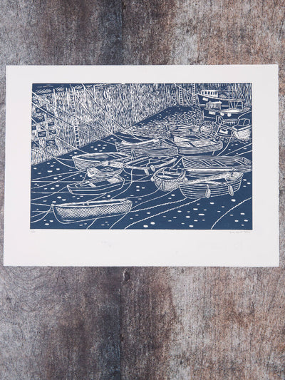 Low Tide Mevagissey, Limited Edition Lino Print