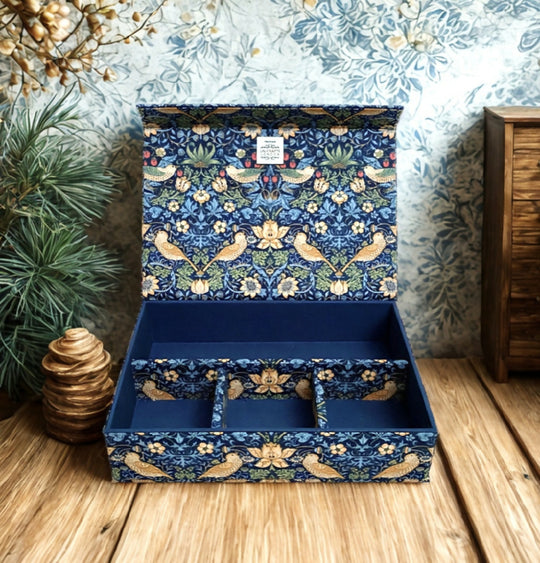 William Morris Strawberry Thief Trinket Box | Handcrafted Fabric Organiser | Arts and Crafts Movement Gift | Jewellery, Sewing, Stationery Storage Box