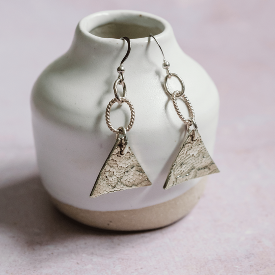 Textured Silver Triangle Drop Earrings