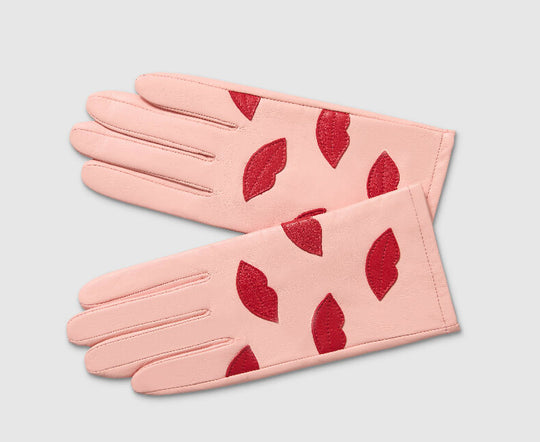 Mabel Sheppard Pink + Red Kisses Lips Leather Gloves