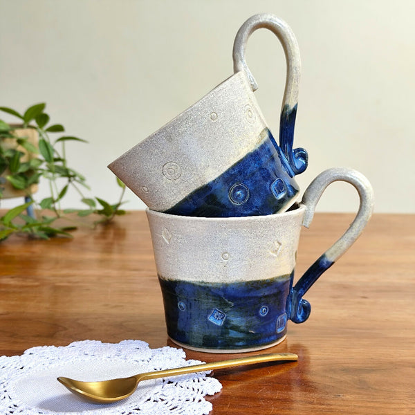 Handmade Stoneware Mug Navy Blue Cup