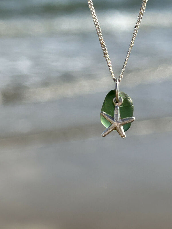 Starfish, Sea Glass & Silver Necklace