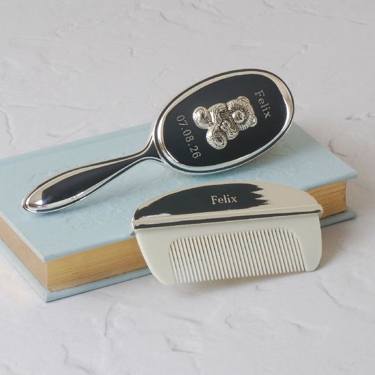 Personalised Teddy Bear Baby Brush and Comb Set