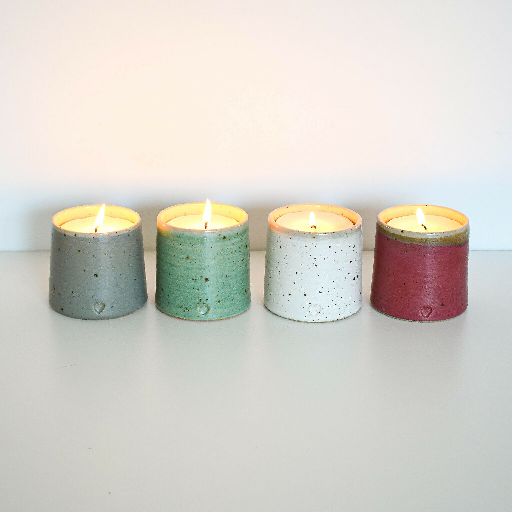 Speckled Clay Candle Pot with Refill - Raspberry