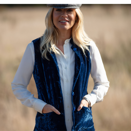 Short Silk Velvet Waistcoat In Sapphire Blue