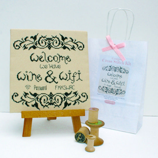 Welcome We Have Wine & WIFI, Cross Stitch Kit