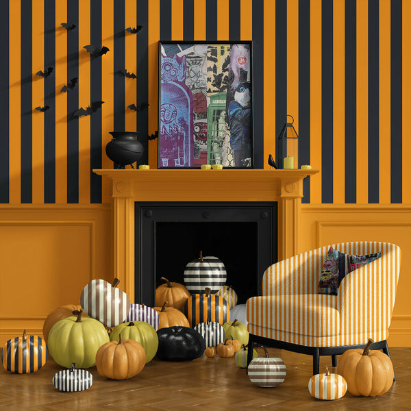 Halloween Pumpkin & Cauldron Stripe Wallpaper