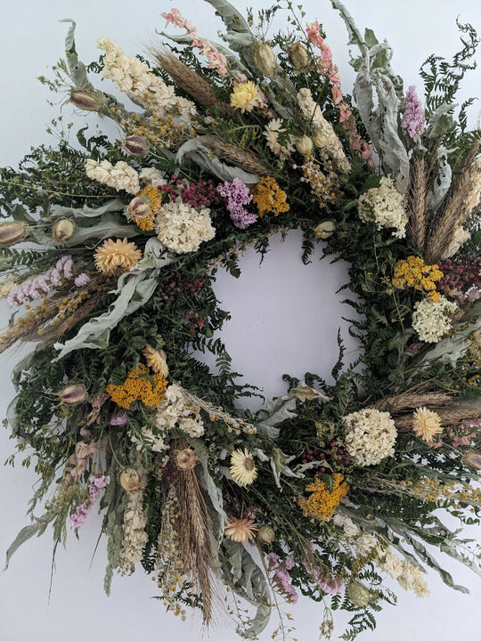 Large Handmade Dried Flower Wreath In Muted Colours , 70cm
