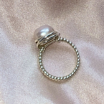 Chunky Freshwater Pearl Wire Wrapped Solid Silver Ring