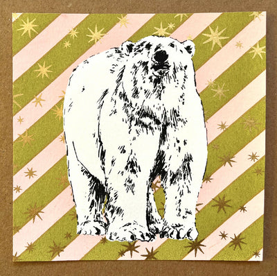 Bear with Candy Stripes, Hand Screenprinted Christmas Card