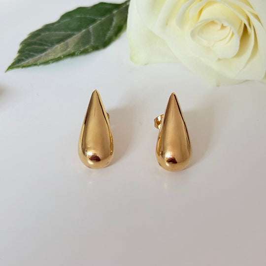 Gold Plated Sterling Silver Teardrop Shaped Stud Earrings
