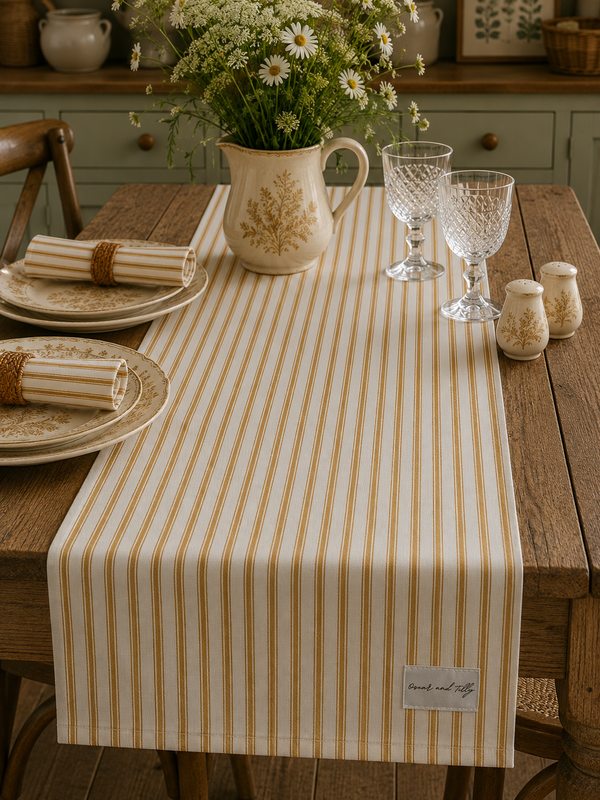 Ticking Stripe Table Runner - in Gold