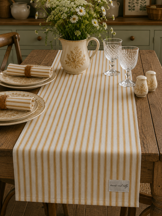 Ticking Stripe Table Runner - in Gold