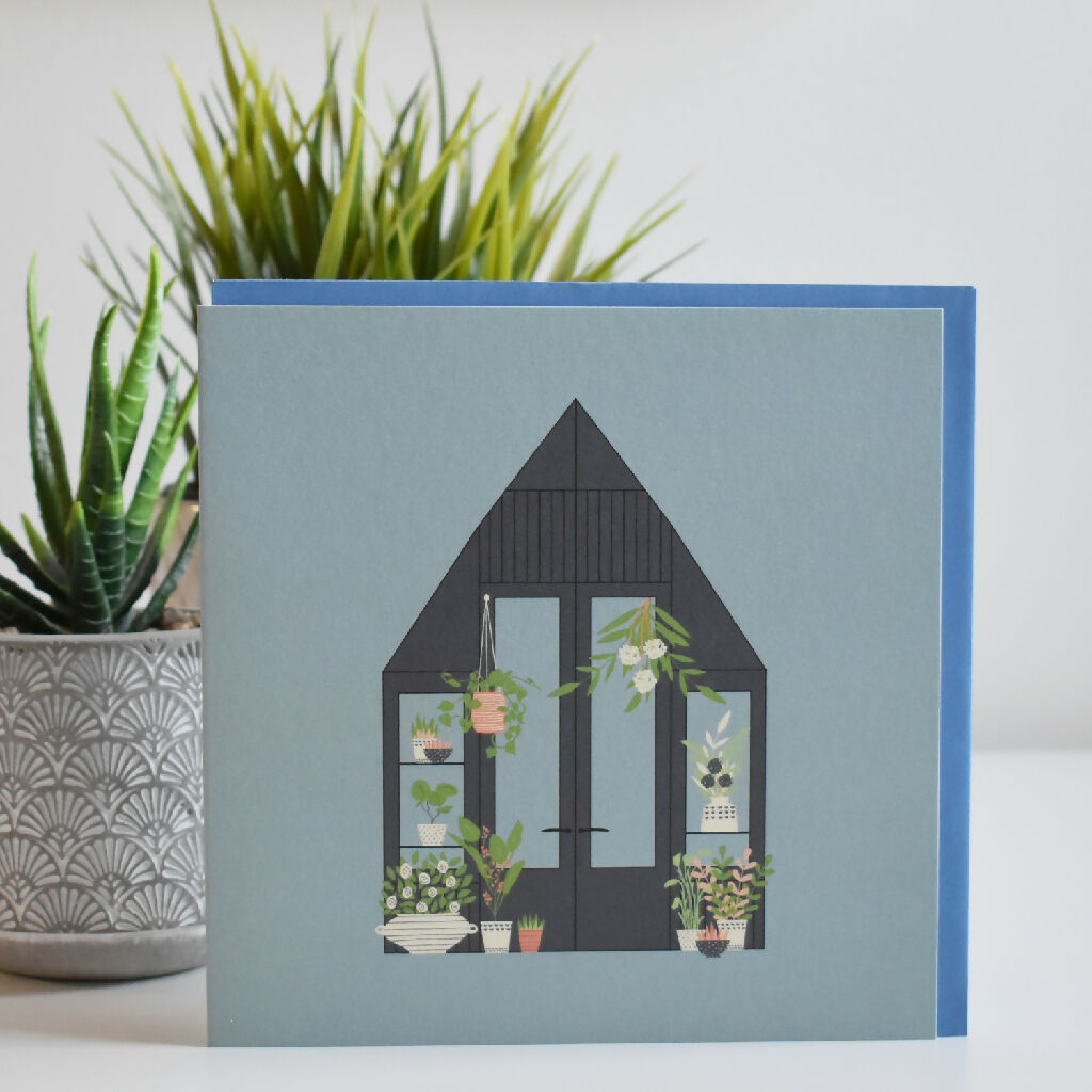 Square Greeting Card Greenhouse Light Blue