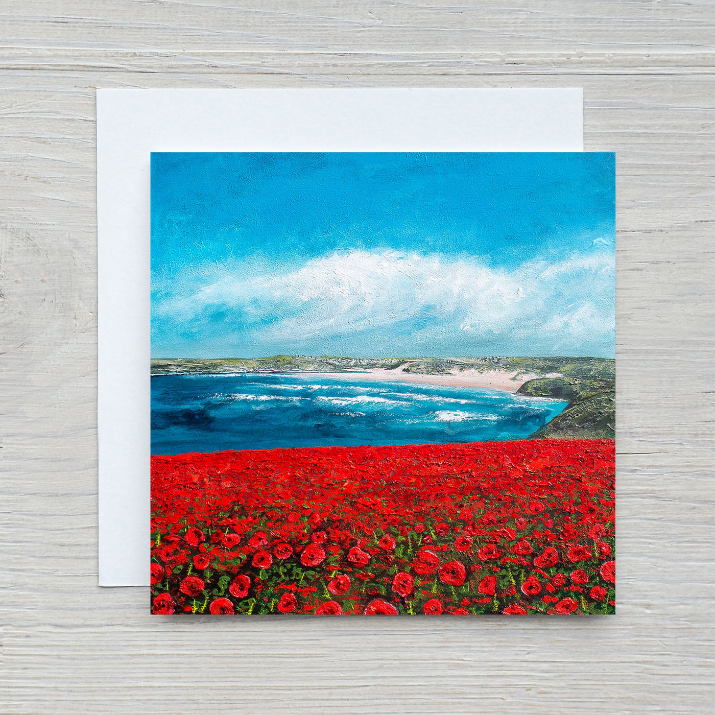 Poppy Fields looking towards Crantock Greeting Card