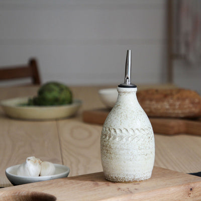 Handmade Stoneware Olive Oil Bottle 300ml. Rustic Kitchen Accessory