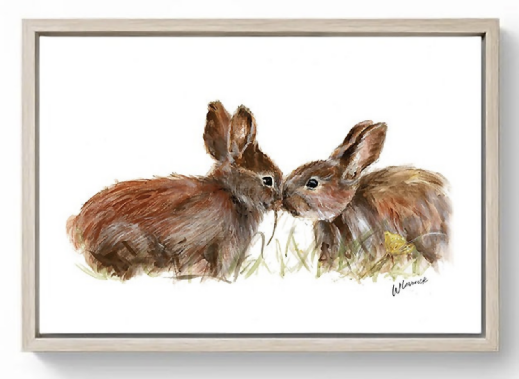 Limited Edition Hand Embellished Canvas Print of Hazel and Bluebell Bunnies