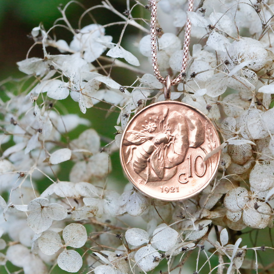 Bee Coin Necklace - Rose Gold Vermeil Chain