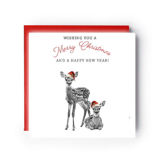 Hand-Drawn Cute Festive Deer Christmas Card – Winter Holiday Design