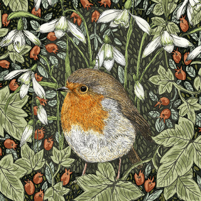 Robin and Snowdrop Signed and Mounted Giclée Art Print