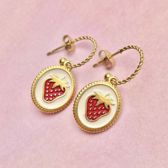 Strawberry Cottage Stainless Steel Hoops with 24ct Gold Pendants Earrings