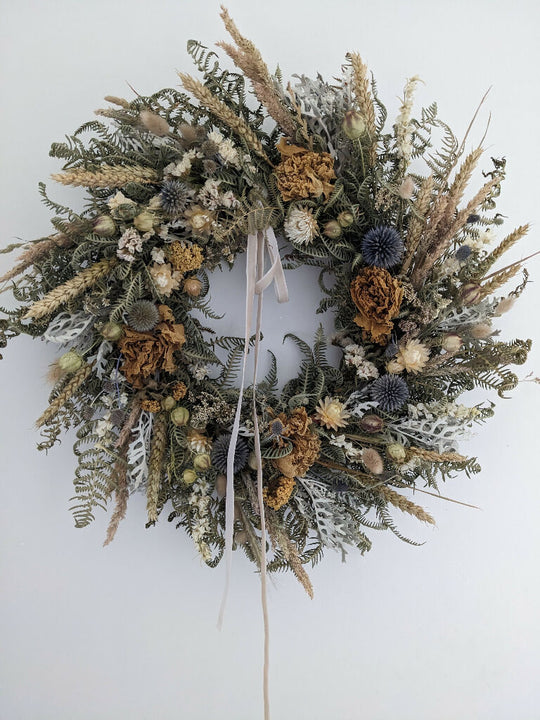 Handmade Wreath Made From Neutral Tone Dried Flowers - 50cm