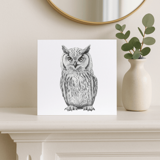 Horned Owl Hand-Drawn Greeting Card