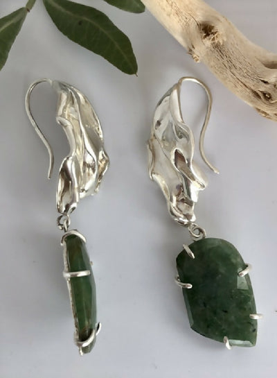 Silver and Emerald Earrings