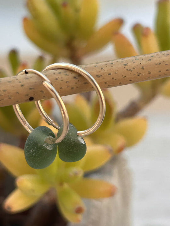 green Seaglass 14ct gf gold Earrings