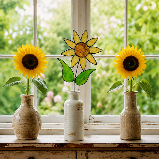 Yellow Sunflower Glass Flower Stem