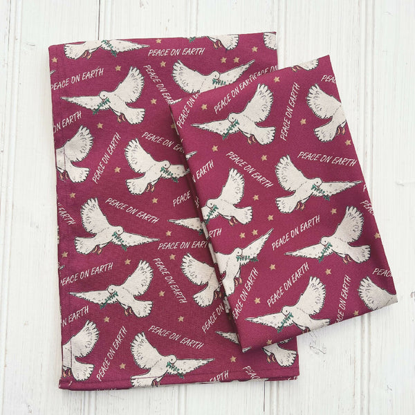 'Peace On Earth' Christmas Organic Cotton Tea Towel