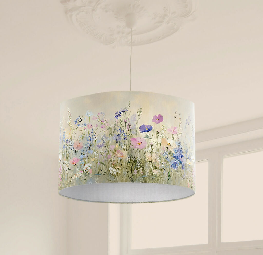 handmade floral illustration pastel lampshade wild flower lampshade vintage hanging pendant ceiling floral pastel print lightshade