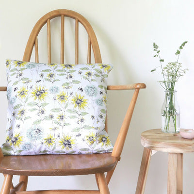 Bumblebee and Flora Cushion in Soft Grey