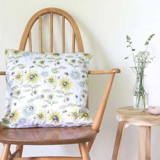 Bumblebee and Flora Cushion in Soft Grey