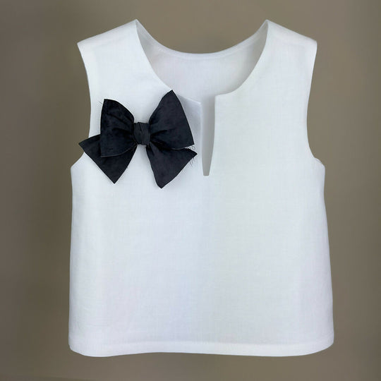 V-neck Girls Top with Black Ribbon Detail