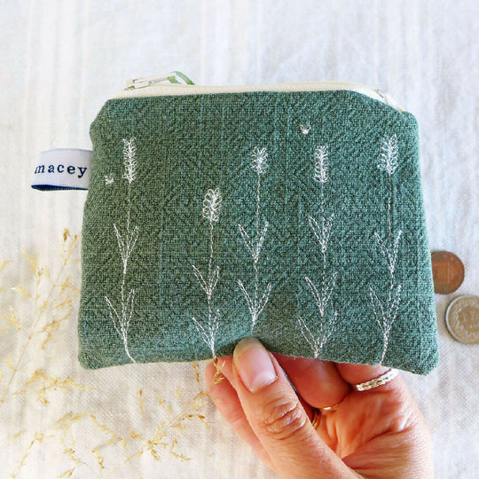 Embroidered Forest Green Lavender Purse