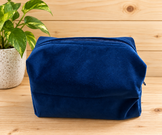 Handmade Navy Velour Washbag – Travel & Toiletries Organizer