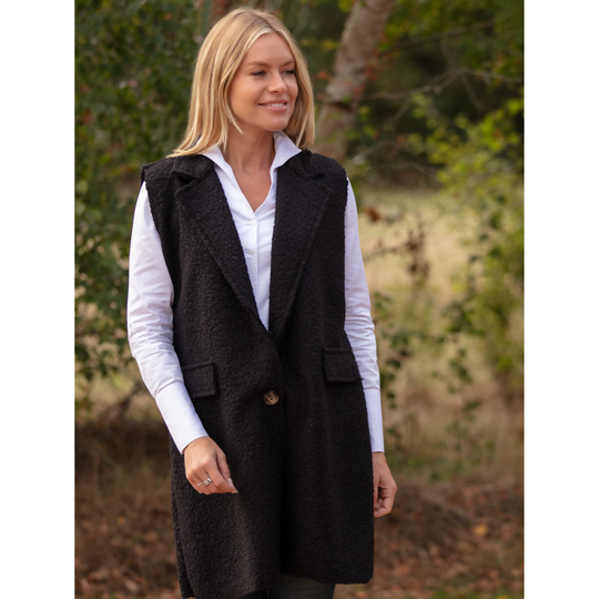 Long Boucle Gilet In Black