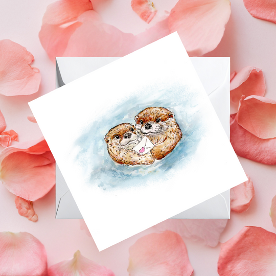 Copy of Watercolour Otters Love Card – Wildlife Greeting Card