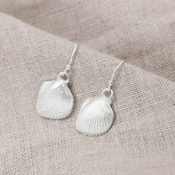 Silver Cockle Shell Drop Earrings