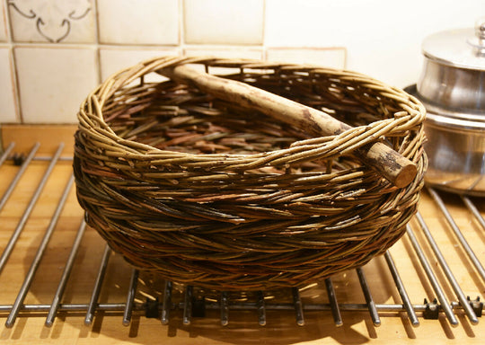 Cauldron Style Willow Bowl with a Driftwood Handle