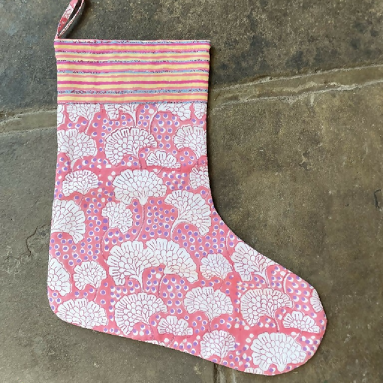Pink Block Print Stocking