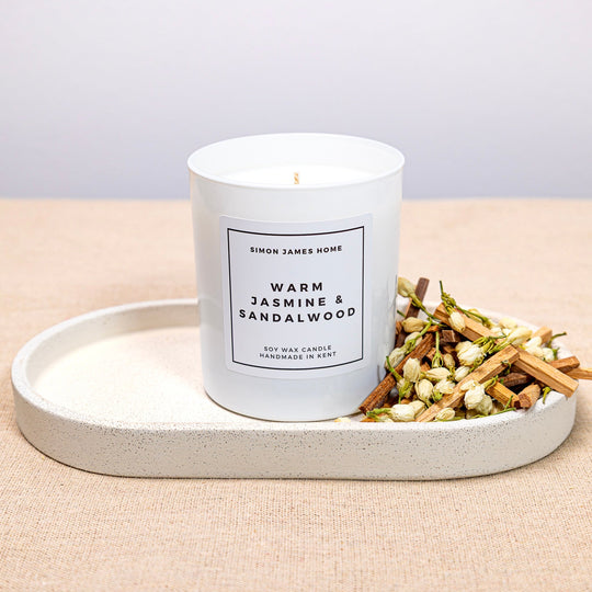 Warm Jasmine & Sandalwood Candle - Luxury Soy Wax