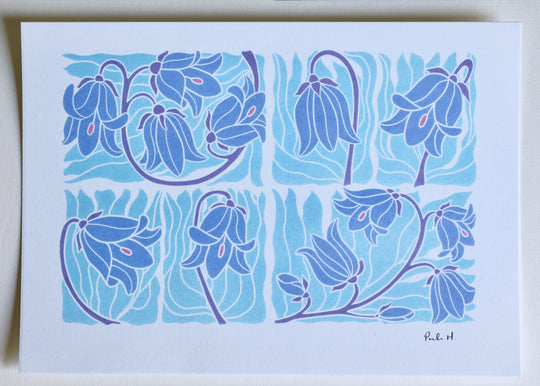 Scottish Bluebells Linocut Art | A4 Art Print on Cotton Paper