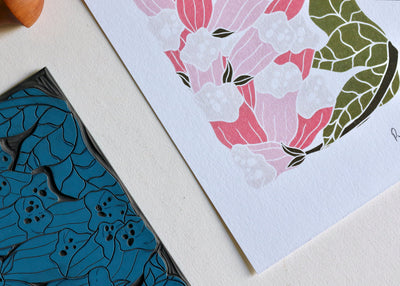British Woodland Foxglove Linocut Art | A5 or A4 Art Print on Cotton Paper